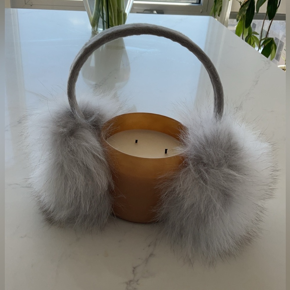 Light grey real fur ear muffs